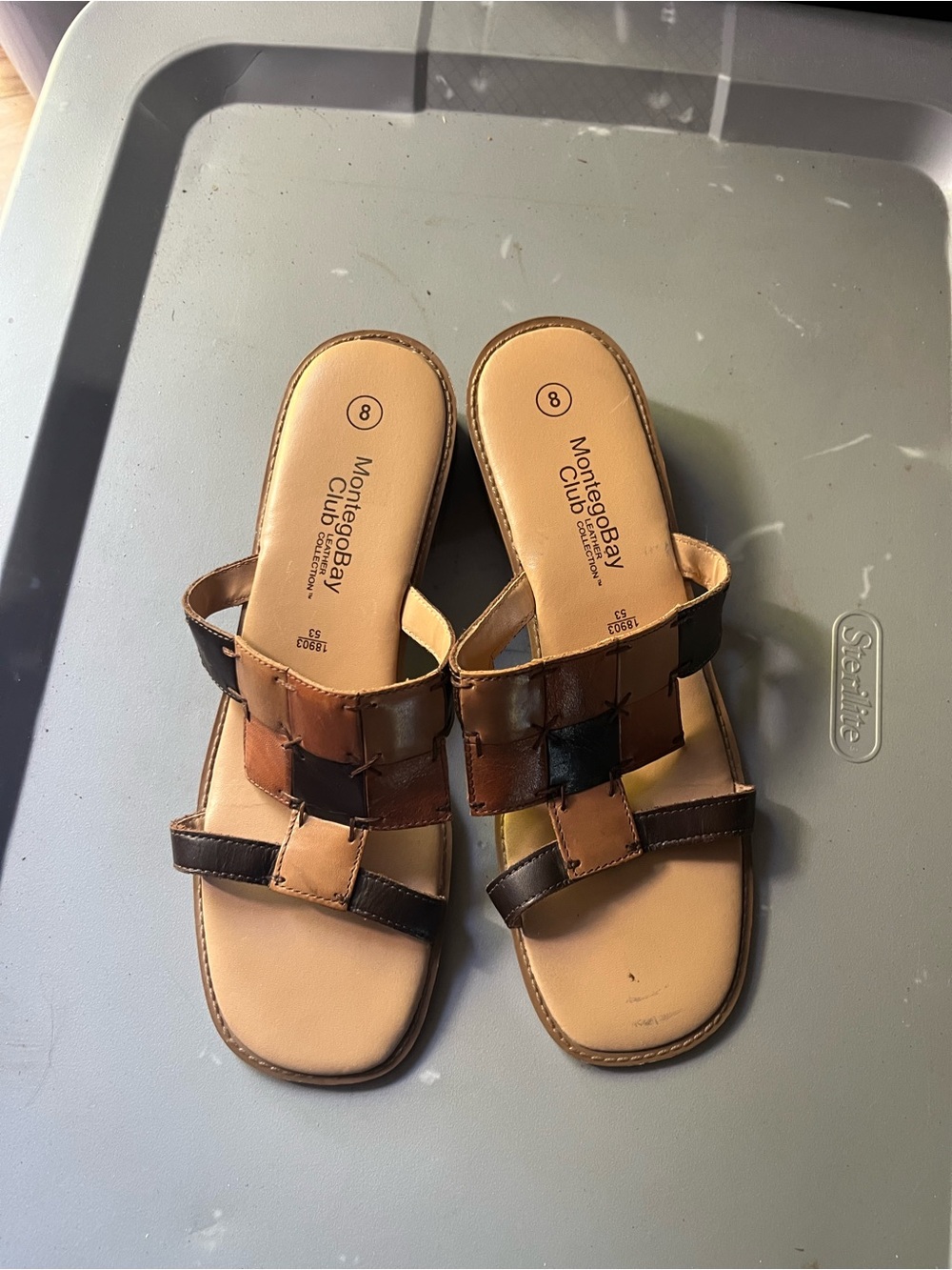 Montego Bay Club Tan and Brown Woven Leather Slide Mules